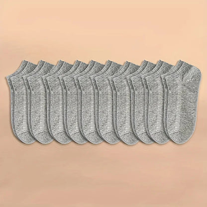 10 pares de calcetines náuticos invisibles de corte bajo para mujer y hombre, de silicona, antideslizantes, de verano, invisibles, hasta el tobillo, de color liso, informales, transpirables.