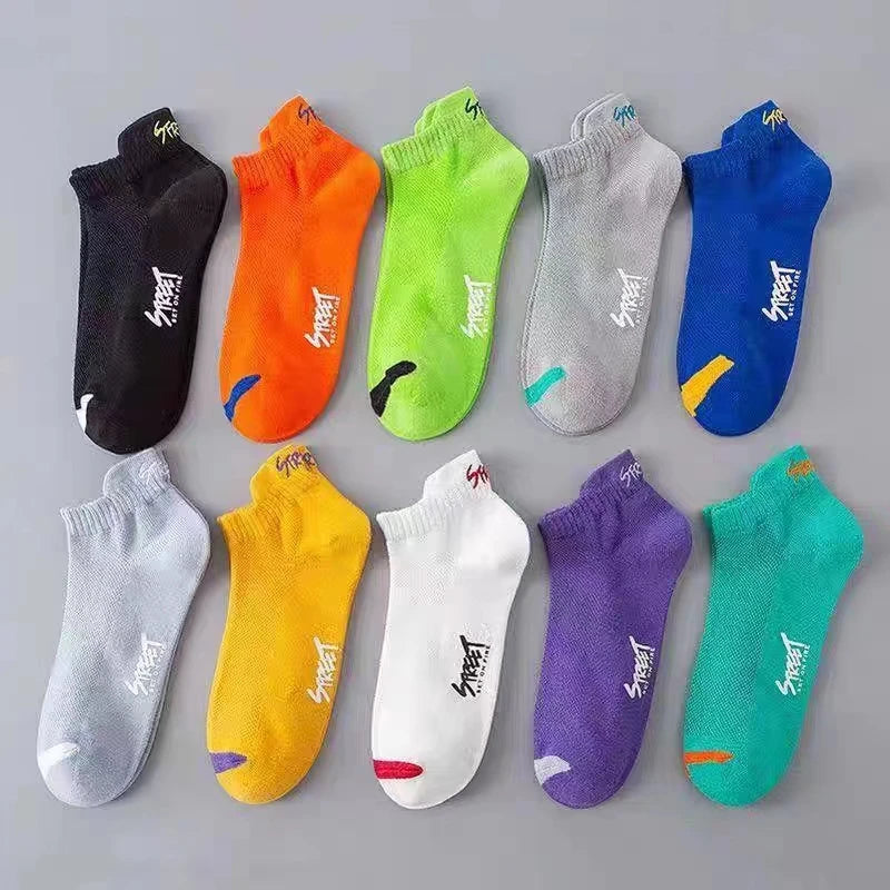 5 pares de calcetines invisibles de colores brillantes para hombre, transpirables, de moda urbana, deportivos, desodorantes, invisibles, para viajes y correr.