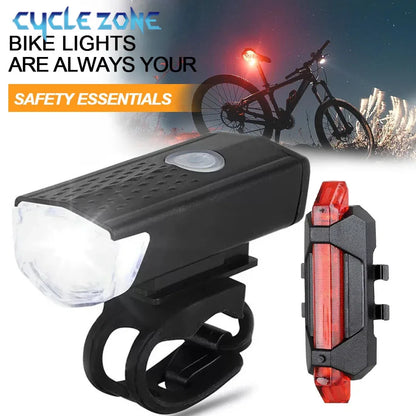 2218 Juego de luces para bicicleta, luz delantera recargable por USB con luz trasera, fácil de instalar, 3 modos, accesorios para bicicleta