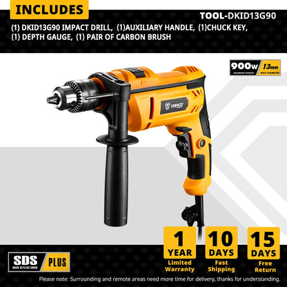 Taladro atornillador de impacto profesional DEKO de 220 V, 2 funciones, herramienta eléctrica (serie DKID)