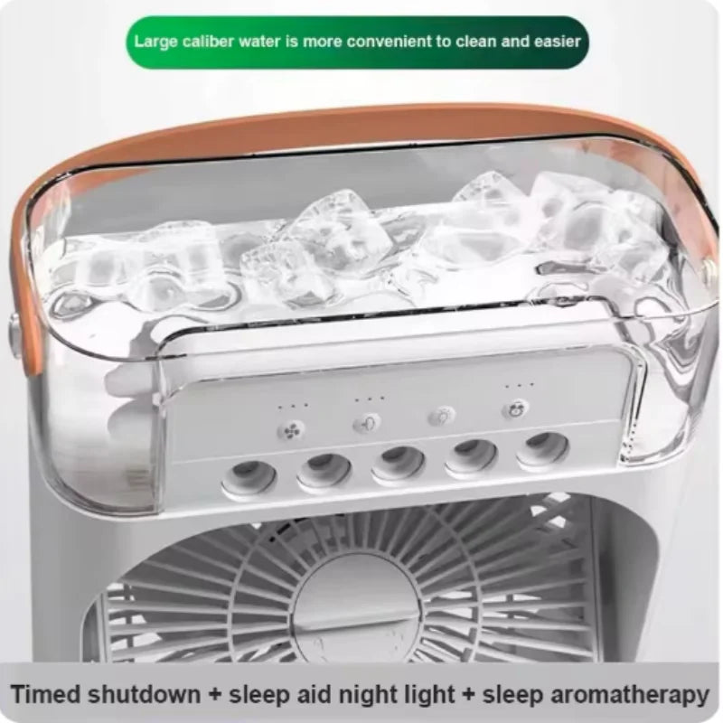 Ventilador 3 en 1, aire acondicionado pequeño para el hogar, enfriador de aire con luz LED nocturna, humidificador portátil, ventilador de ajuste de aire para oficina y hogar.