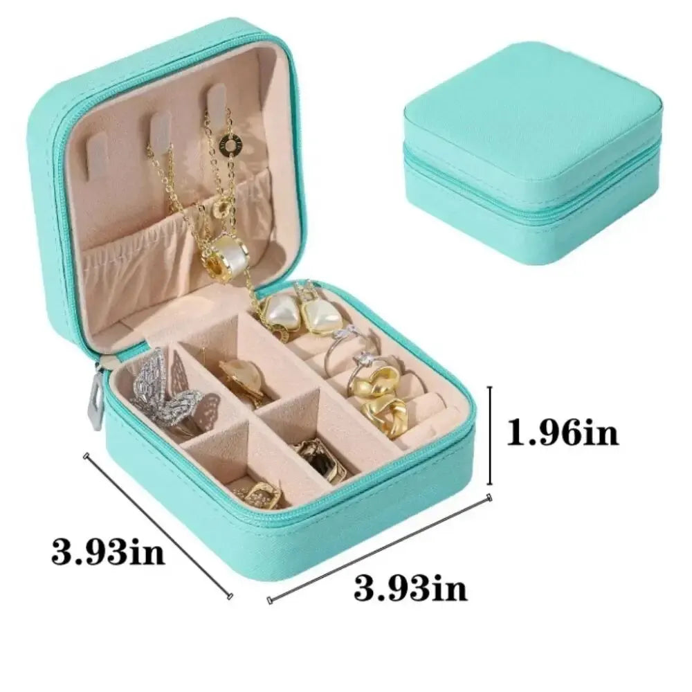 Mini joyero portátil para el hogar, organizador de anillos, expositor de cuero sintético para pendientes, collares y anillos, ideal para viajes y hogar.