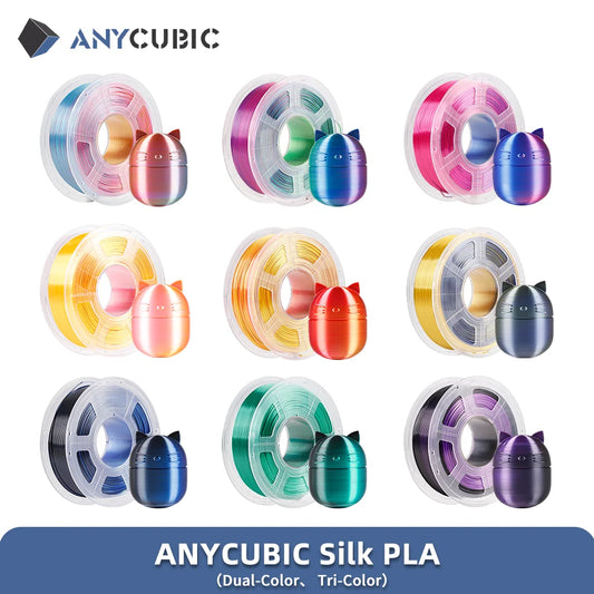 ANYCUBIC Silk PLA Dual-Color Tri-Colo 1.75mm PLA Filament 1KG For FDM 3D Printer Shine Bright Multicolor 3D Printing Material