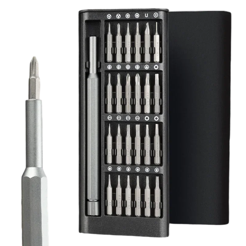 Juego de destornilladores de precisión 25 en 1, mini destornilladores magnéticos con 24 puntas Torx, kit de herramientas manuales de reparación pequeñas para iPhone, PC y iPhone.