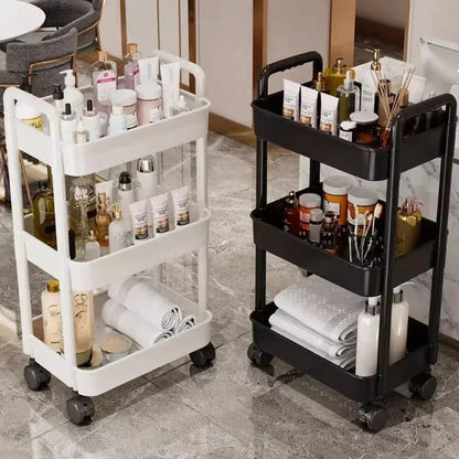 Estante de almacenamiento móvil con ruedas, carrito organizador de alta capacidad, estantería para dormitorio y baño.