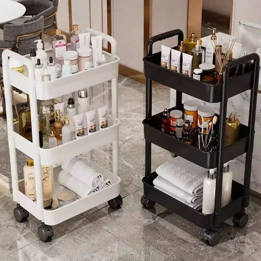 Estante de almacenamiento móvil con ruedas, carrito organizador de alta capacidad, estantería para dormitorio y baño.