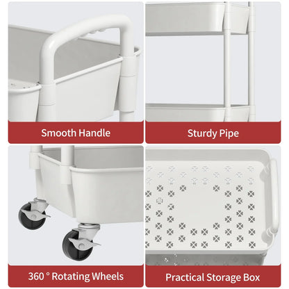 Carrito utilitario con ruedas de 3, 4 y 5 niveles, con ganchos, estante para libros con frenos, fácil de montar para cocina, oficina y baño.