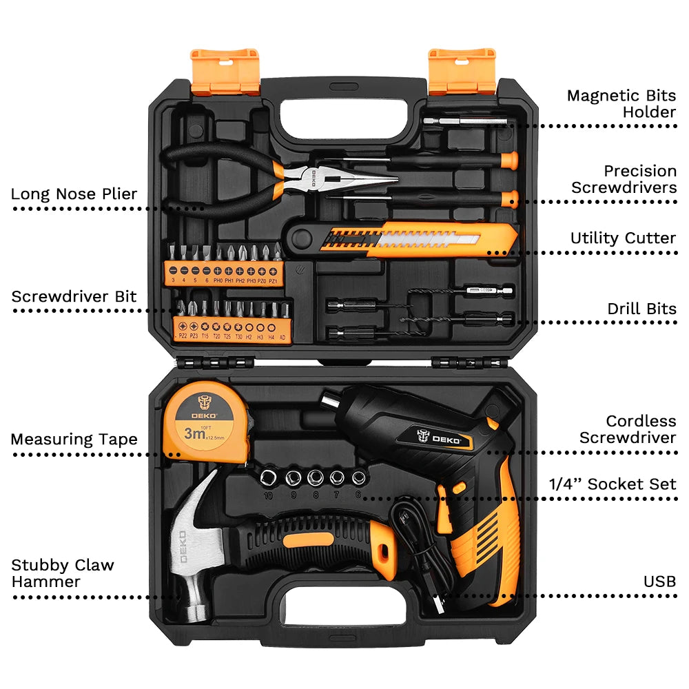 DEKO DKCS3.6O1 Cordless Electric Screwdriver Rechargeable Power battery Screwdriver Twistable Handle LED Torch Power Tool