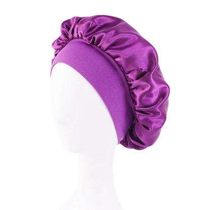 Nuevo gorro de dormir de ala ancha de satén liso para mujer, gorro unisex con banda elástica, gorro para el cuidado del cabello, gorro de noche