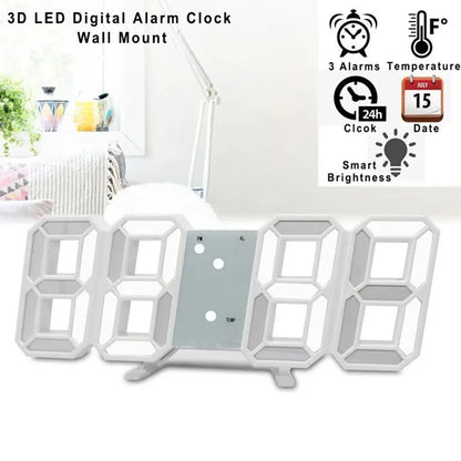 Mini reloj de pared digital LED 3D, reloj de escritorio, despertador electrónico, reloj de pared para sala de estar, temporizador de cocina DIY