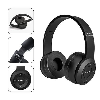 Auriculares estéreo P47 5.0 con Bluetooth, plegables, inalámbricos, para juegos deportivos, para iPhone y XiaoMi