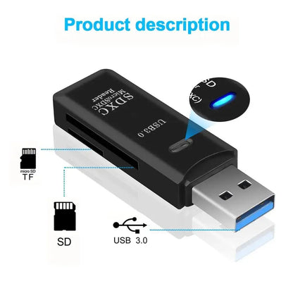 Lector de tarjetas USB 3.0/2.0 de alta velocidad 2 en 1, multifuncional, compatible con tarjetas TF y SD, ordenadores, tabletas, cámaras, portátiles y dispositivos para coche.