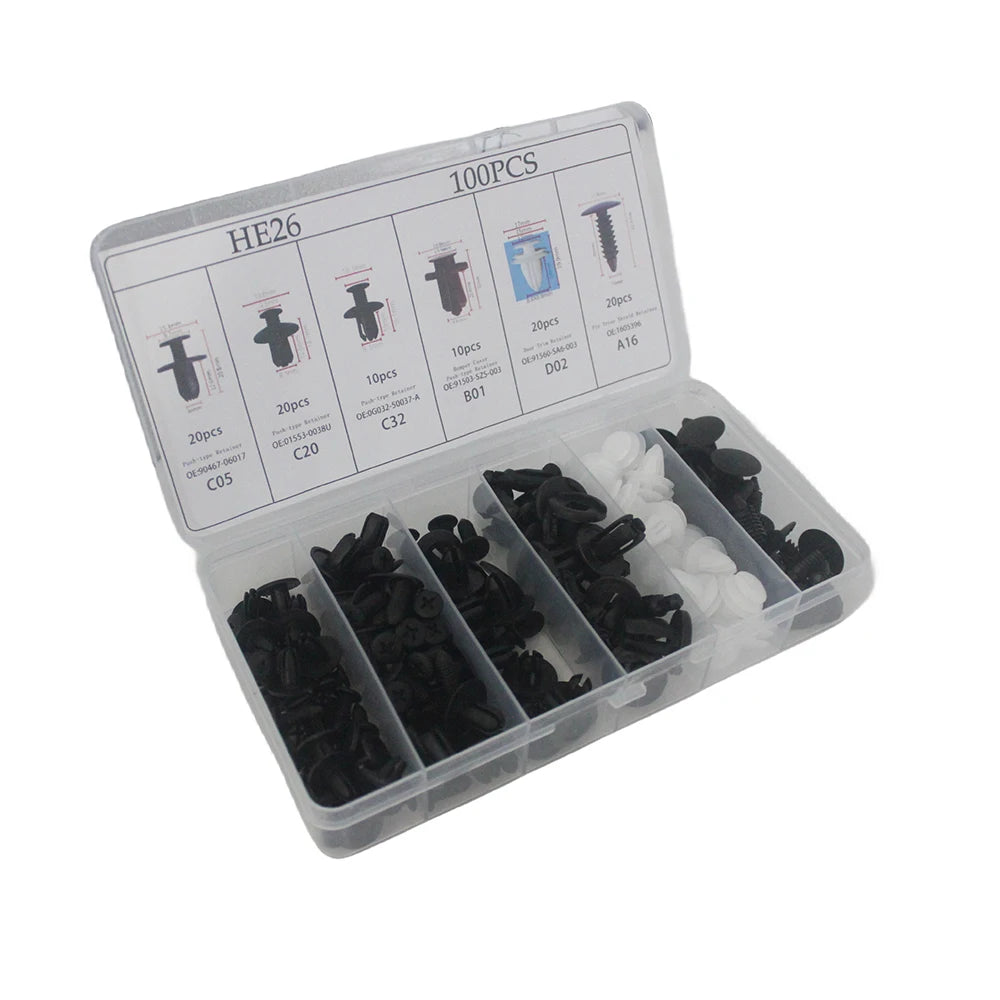 Kit de 100 clips de sujeción para coche, remaches para guardabarros, pasadores de retención para carrocería, remaches para parachoques, paneles de puerta, clips de retención para coche.