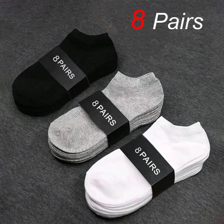 8/10 pairs of men's boat socks for business sports, sweat absorption, mature summer, autumn, solid color, no pilling, versatile