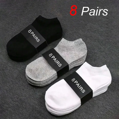 8/10 pairs of men's boat socks for business sports, sweat absorption, mature summer, autumn, solid color, no pilling, versatile