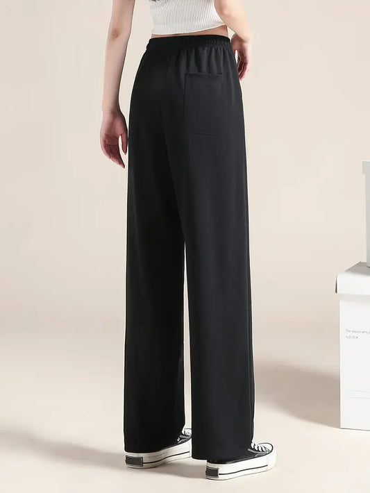 1 pantalón ancho de seda suave para mujer, de cintura alta, holgado, cómodo y recto, ideal para exteriores, color negro.