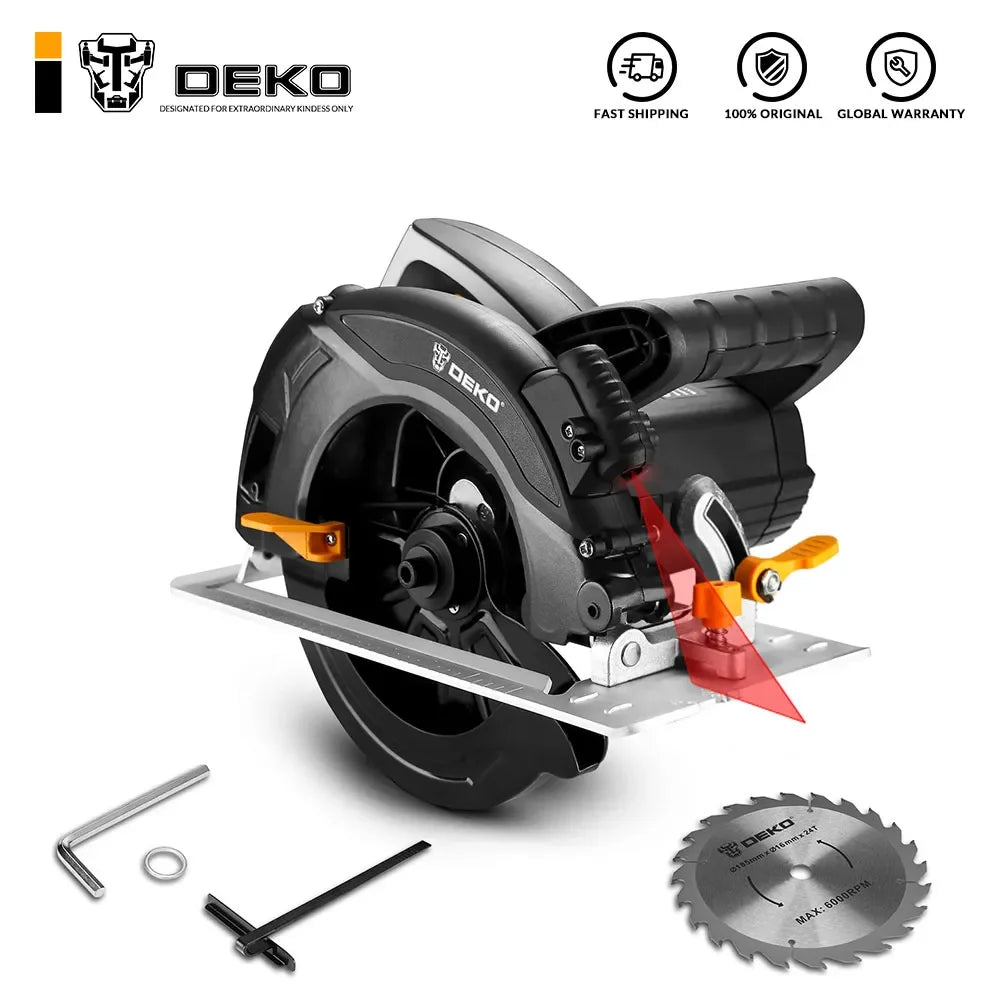 Sierra circular DEKO de 1600 W y 185 mm, herramienta eléctrica portátil para cortar piedra, madera, metal y azulejos, multifunción y de alta potencia.