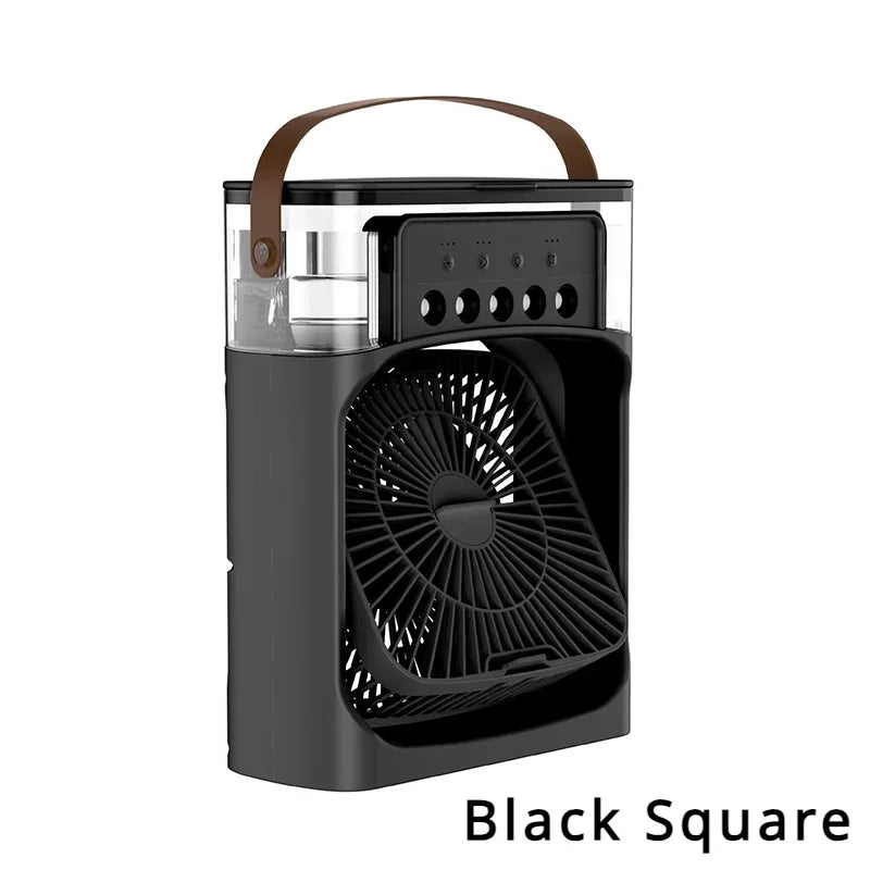 Humidificador portátil 3 en 1, ventilador de aire acondicionado, USB, luz LED nocturna, vaporizador de agua, divertido enfriador de aire, humidificador para el hogar.