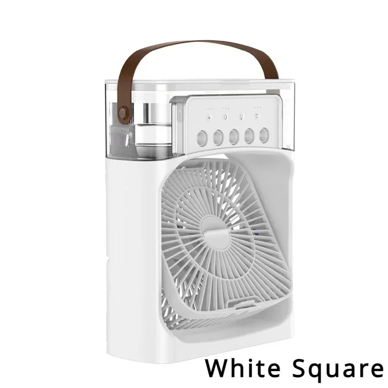 Humidificador portátil 3 en 1, ventilador de aire acondicionado, USB, luz LED nocturna, vaporizador de agua, divertido enfriador de aire, humidificador para el hogar.