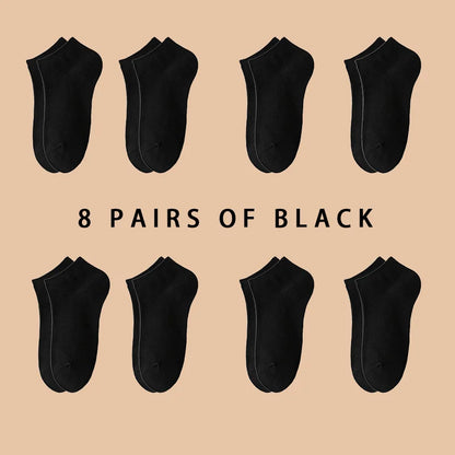 8 Pairs Women/Men Boat Socks Invisible Low Cut Silicone Non-slip Summer No-show Ankle Socks Solid Color Casual Breathable