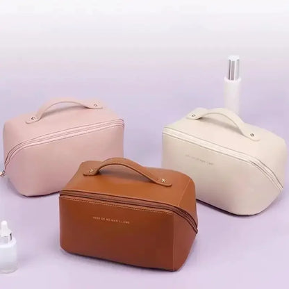 Bolsa de almacenamiento de almohada de gran capacidad, de cuero PU impermeable, bolsa de maquillaje portátil, para viajes y viajes de negocios.