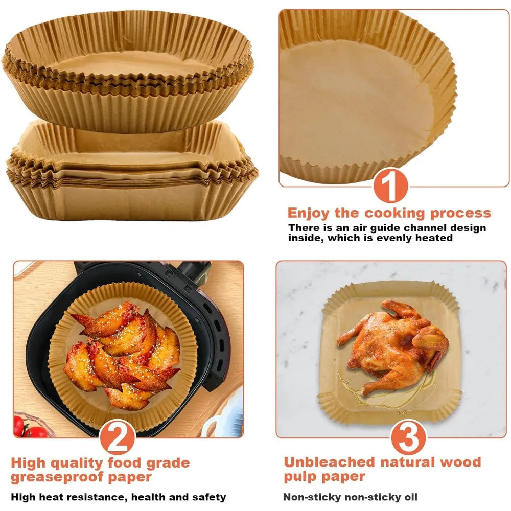 Papel desechable para freidora de aire, redondo, cuadrado o rectangular, antiadherente, especial para hornear, accesorios de cocina, 50/100 unidades