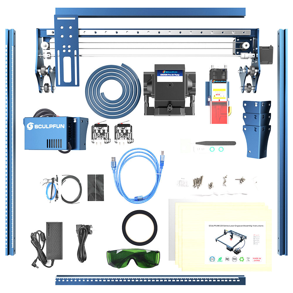 SCULPFUN S30 5W Laser Engraver Cutter, Automatic Air-assist, 0.06*0.06mm Laser Focus, 32-bit Motherboard,  Replaceable Lens, Engraving Size 410*400mm, Expandable to 935*905mm