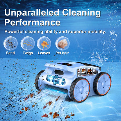 SEAUTO SAT 20 Cordless Robotic Pool Vacuum Cleaner, Full Coverage Cleaning, 18,000 Super Strong Suction, 4800GPH Water Rate, 3 Cleaning Modes, Self-Parking, Intelligent Navigation for Inground Pools, Blue