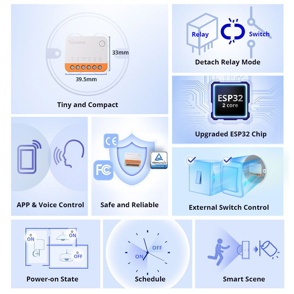 SONOFF MINI R4 Extreme WiFi Smart Switch, External Switch Control, DIY Module for Smart Home Automation, Works with Alexa &amp; Google Home