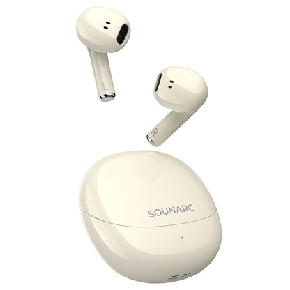 SOUNARC Q3 Earbuds, Bluetooth 5.3, IPX5 Waterproof, Up to 20 Hours Playtime - Beige