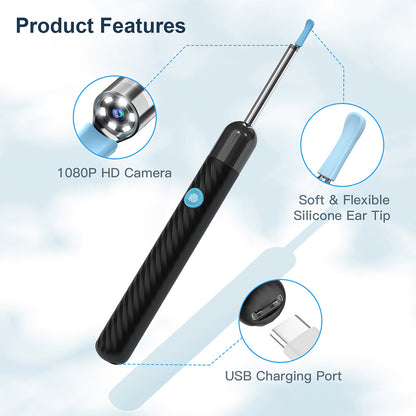 SUNUO X6 Smart Visual Ear Cleaner Earwax Removal, 500w Pixel Camera, Silicone Ear Tip, 6-Axis Gyroscope, IP67 Waterproof, WiFi Connection - Black