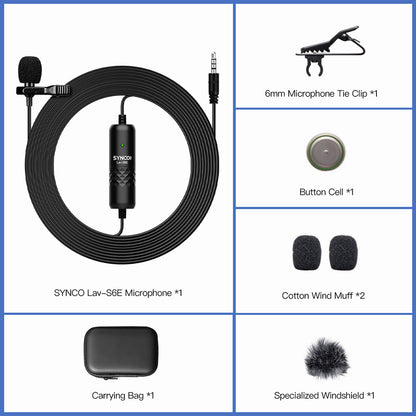 SYNCO S6E Omnidirectional Recording Lavalier Microphone, Auto-Pairing, Omnidirectional Pickup Pattern