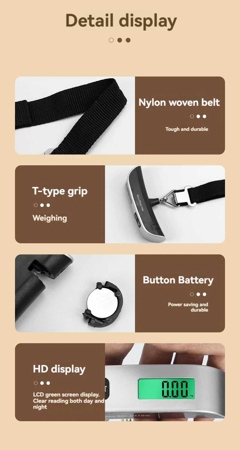 Tragbare Waage mit digitalem LCD-Display, elektronische Waage, Gewicht des Koffers, Reisewaage, Gepäckgewicht-Balance-Tool, 110 lb/50 kg