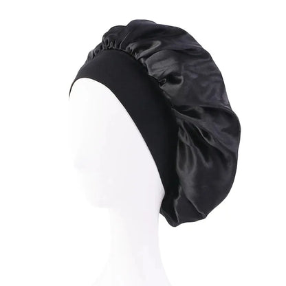Nuevo gorro de dormir de ala ancha de satén liso para mujer, unisex, con banda elástica, para el cuidado del cabello, para la noche