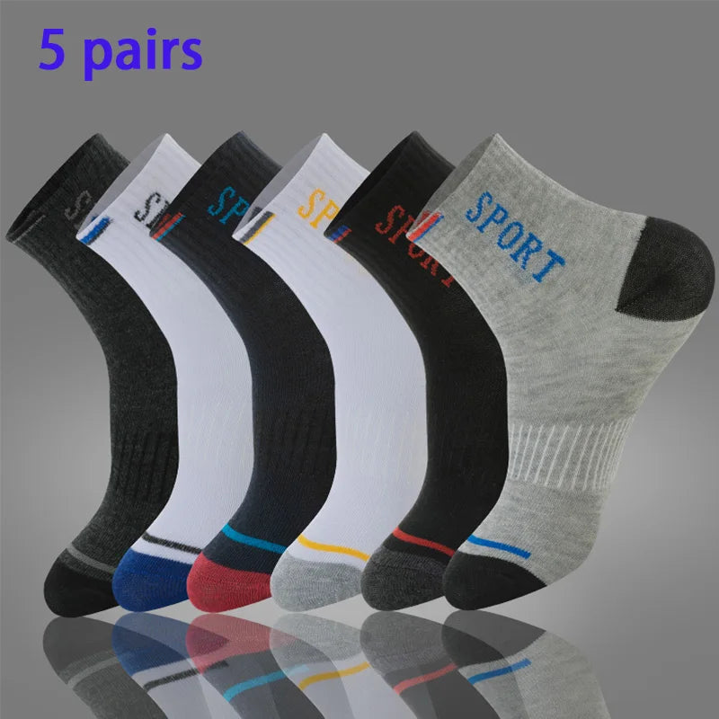 5 pares de calcetines deportivos de otoño e invierno para hombre, ideales para el tiempo libre en verano, transpirables, ligeros y absorbentes.