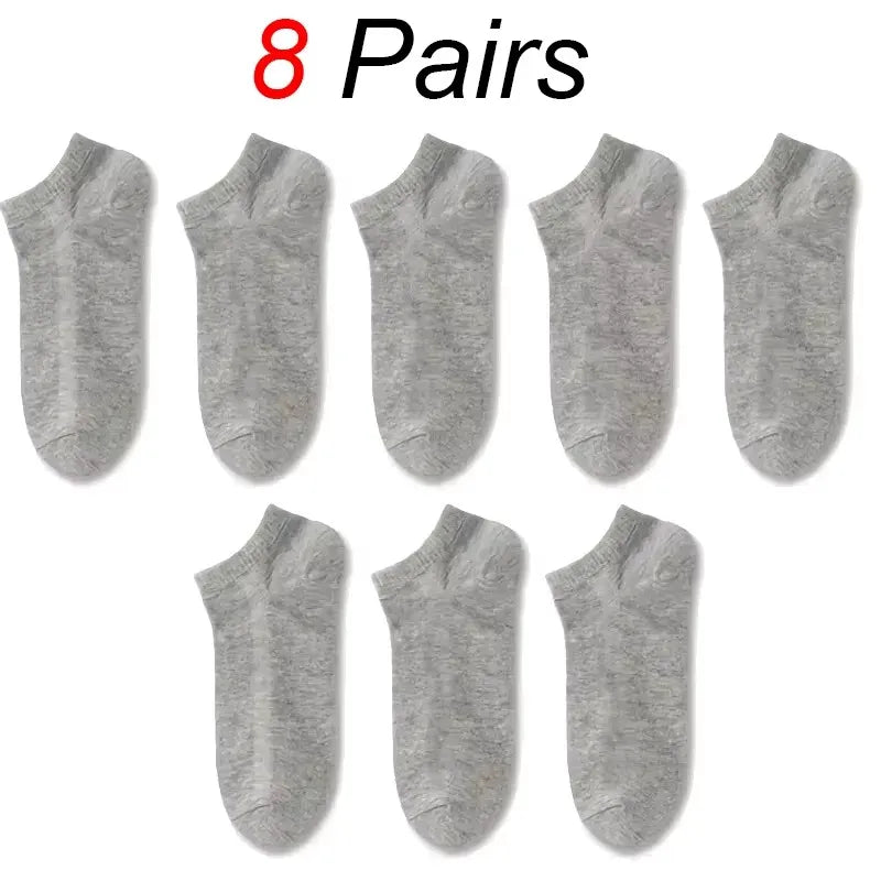 8/10 pairs of men's boat socks for business sports, sweat absorption, mature summer, autumn, solid color, no pilling, versatile