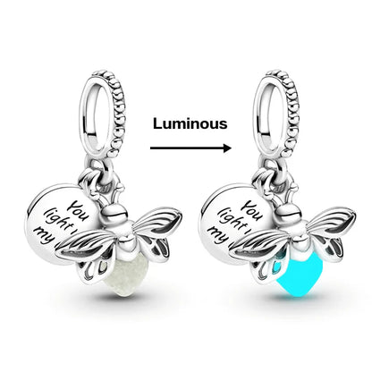 Gran oferta de cuentas de luciérnaga con brillo nocturno para pulsera Pandora 925 original para mujer, colgante de plata 925, joyería DIY, regalo