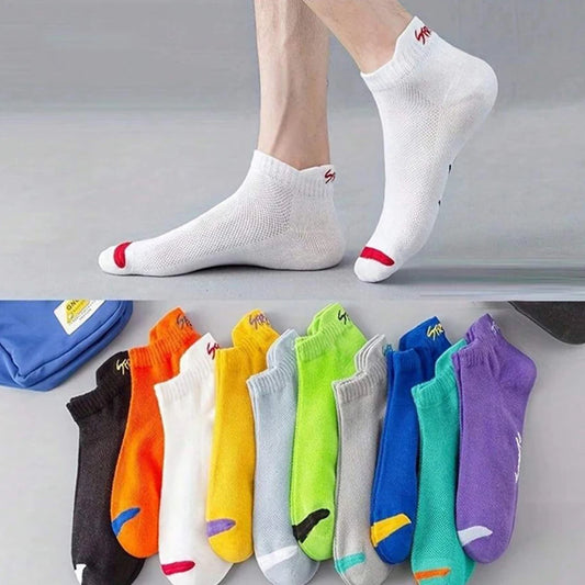 5 pares de calcetines tobilleros de colores brillantes para hombre, transpirables, modernos, informales, de estilo urbano, desodorantes, invisibles, para viajes y correr.