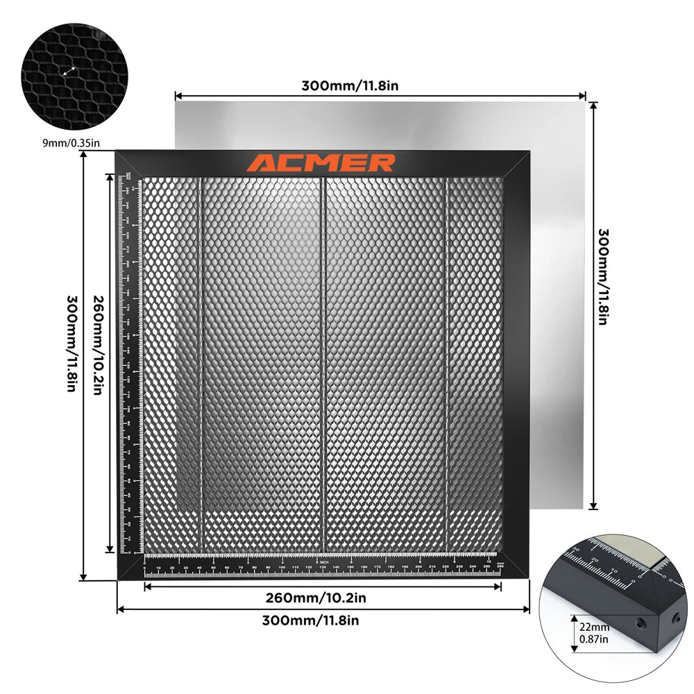 ACMER Laser Cutting Honeycomb Working Table for CO2 or diode Laser Engraver Cutting Machine 300x300/330x330/400x400/440x440x22mm