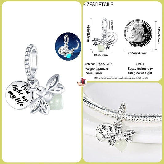 Gran oferta de cuentas de luciérnaga con brillo nocturno para pulsera Pandora 925 original para mujer, colgante de plata 925, joyería DIY, regalo