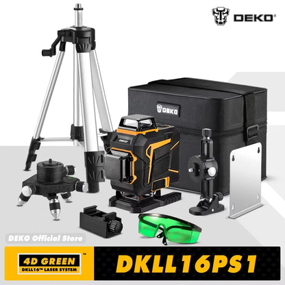 DEKO 4D 16 Lines Self-Leveling Laser Level 360 Horizontal and Vertical Cross Line Green Laser Beam with Tripod Power Tools