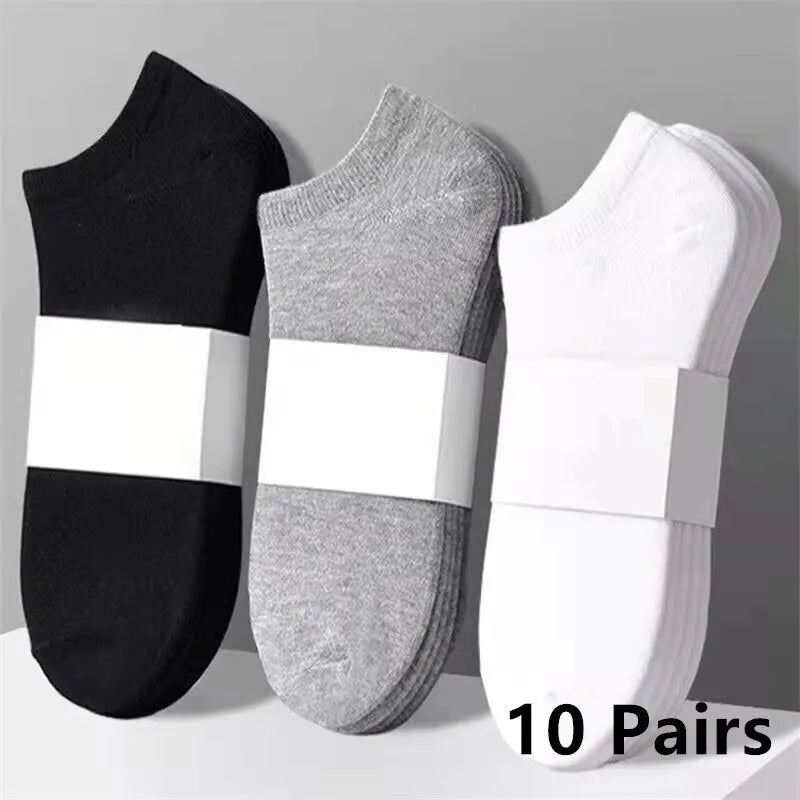 10 pares de calcetines náuticos de poliéster para hombre, nuevo estilo, negros, blancos y grises, para negocios, suaves y transpirables, para verano.