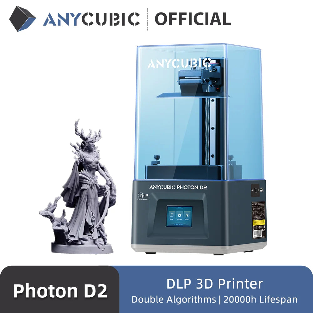 ANYCUBIC Photon D2 DLP 3D Printer Double Algorithms Ultra High Resolution 3D Printing 20000-hours Usage Lifespan 5.9 Inches