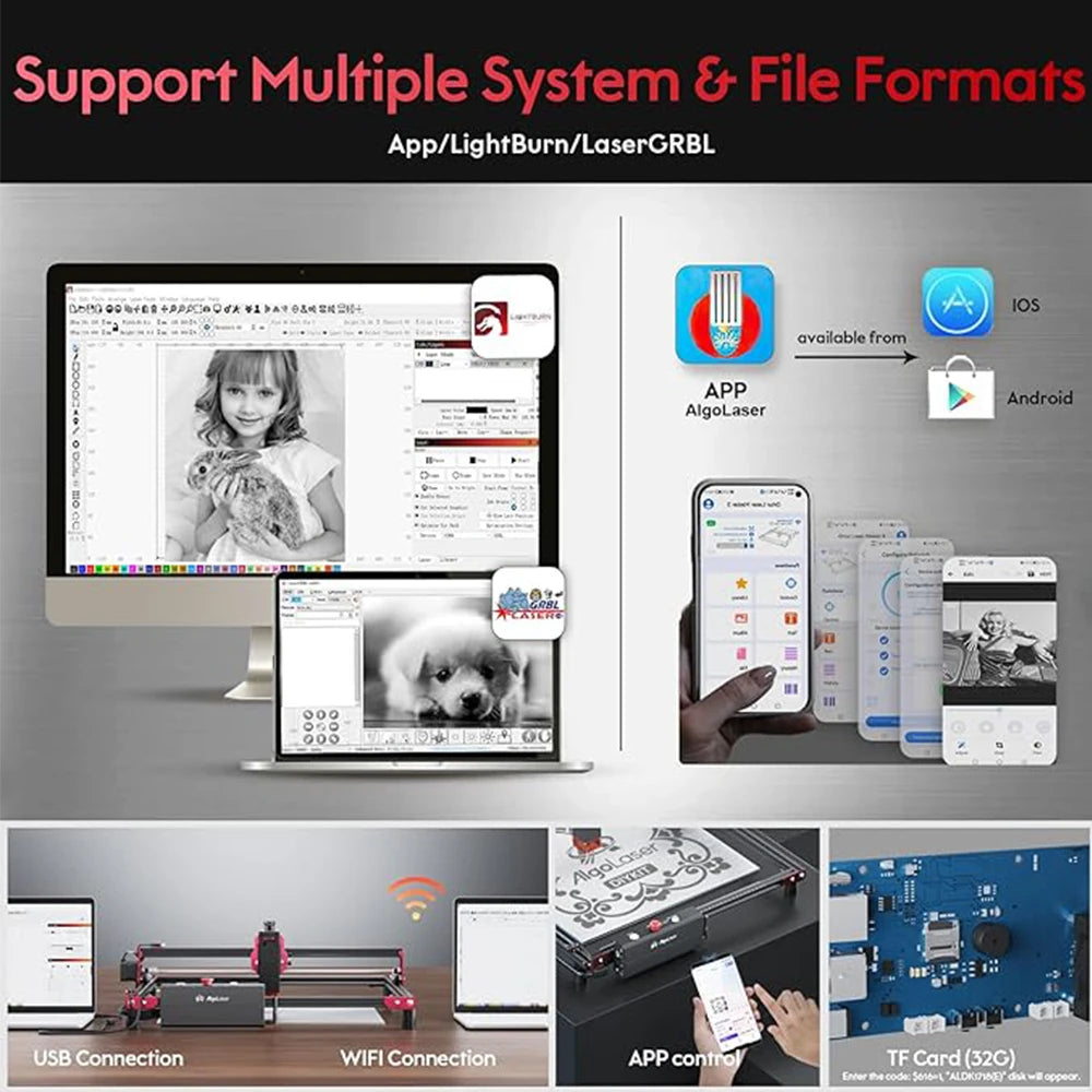 NEW AlgoLaser High Power Mini Laser Engraver 40x40CM Carving Area DIY Laser Engraver Metal Cutting CNC Laser with App Control
