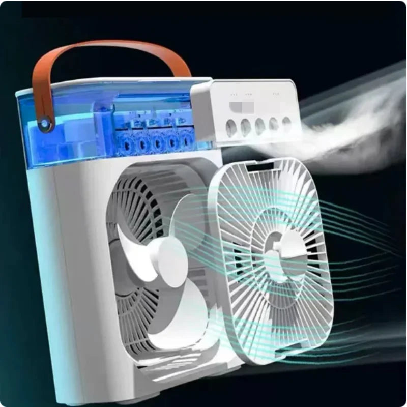 Ventilador 3 en 1, aire acondicionado pequeño para el hogar, enfriador de aire con luz LED nocturna, humidificador portátil, ventilador de ajuste de aire para oficina y hogar.