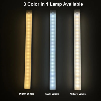 Luz nocturna LED recargable con sensor de movimiento para debajo del gabinete, lámpara inalámbrica para cocina, armario, mesita de noche, barra de luz de inducción