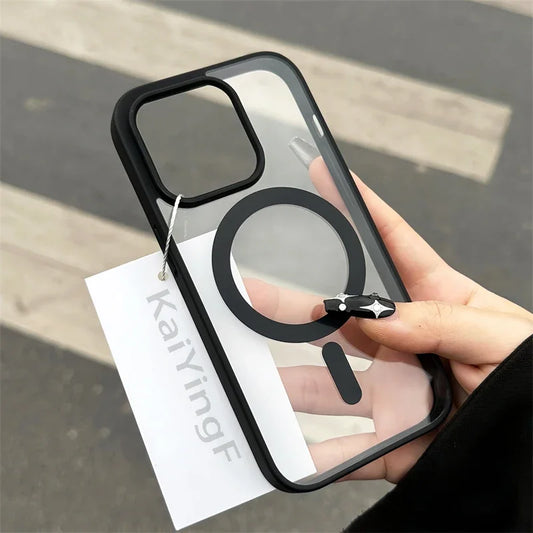 Funda transparente Magsafe de lujo para iPhone 16, 15, 14, 13, 12, 11 Pro, X, XS, XR Max, con carga inalámbrica magnética