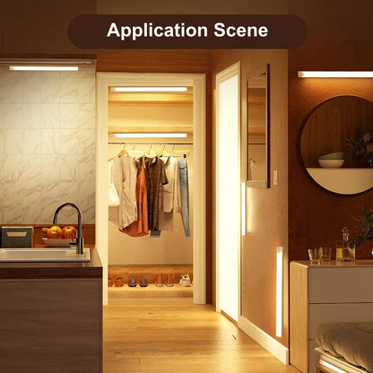 Luz nocturna LED recargable con sensor de movimiento para debajo del gabinete, lámpara inalámbrica para cocina, armario, mesita de noche, barra de luz de inducción
