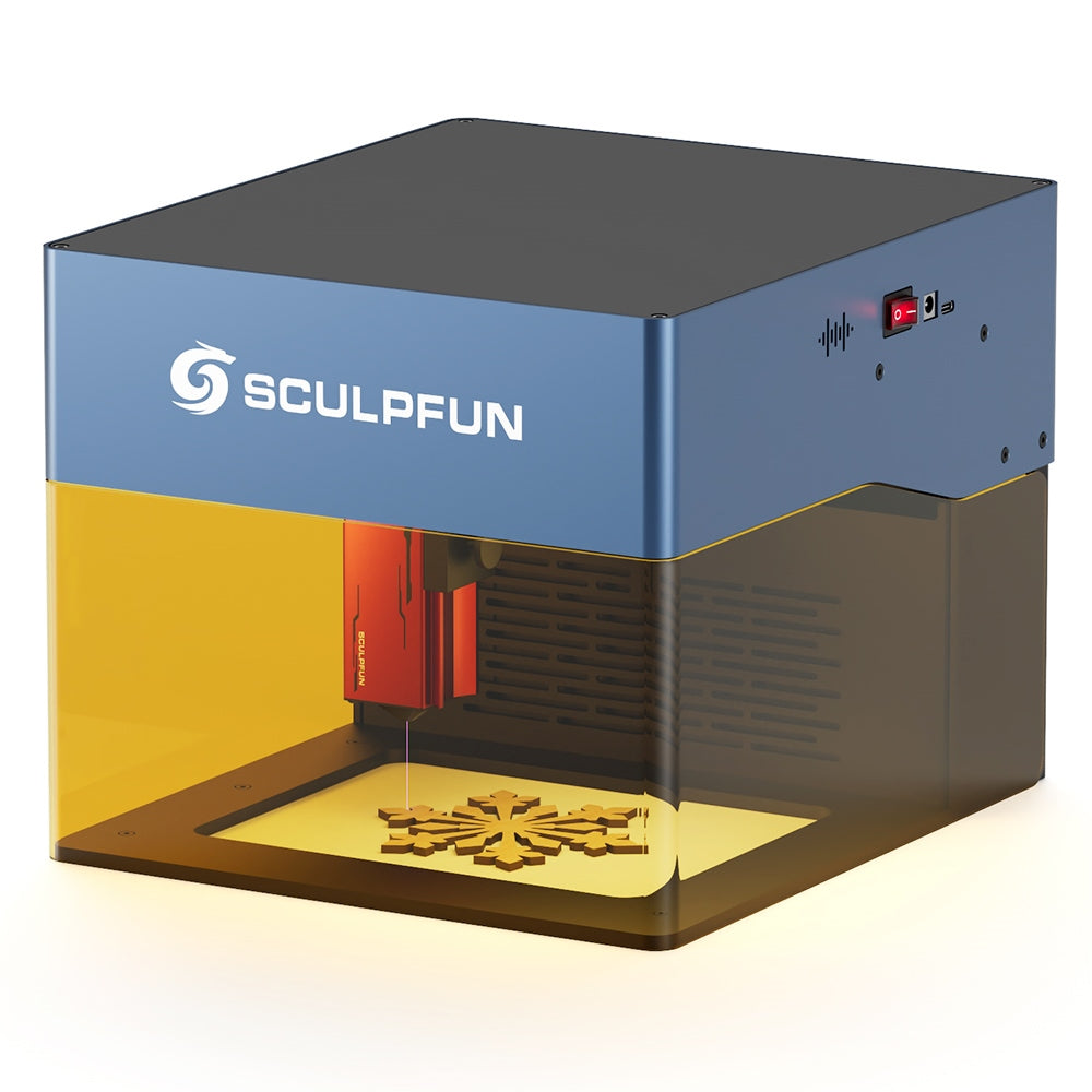 SCULPFUN iCube Pro Max 10W Laser Engraver, 0.08mm Laser Spot, 10000mm/min Engraving Speed, 32-bit Motherboard, Replaceable Lens, Smoke Filter, Temperature Alarm, App Connection, 120x120mm