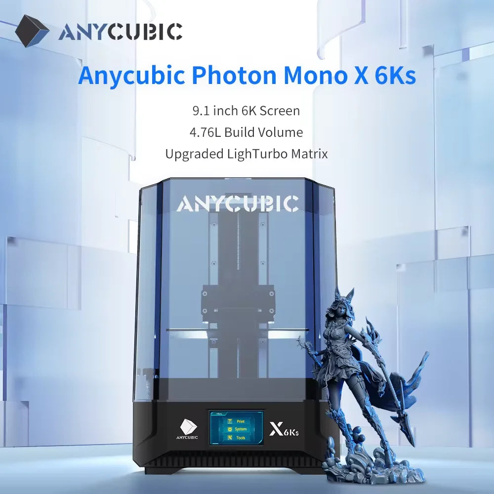 3D Printer ANYCUBIC Photon Mono X 6Ks LCD 9.1'' 6K Large Screen 3D Printing 4.76L Build Volume UV Resin SLA 3D Printers